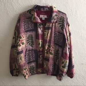 vintage mauve maroon soft silk 80s floral jacket
